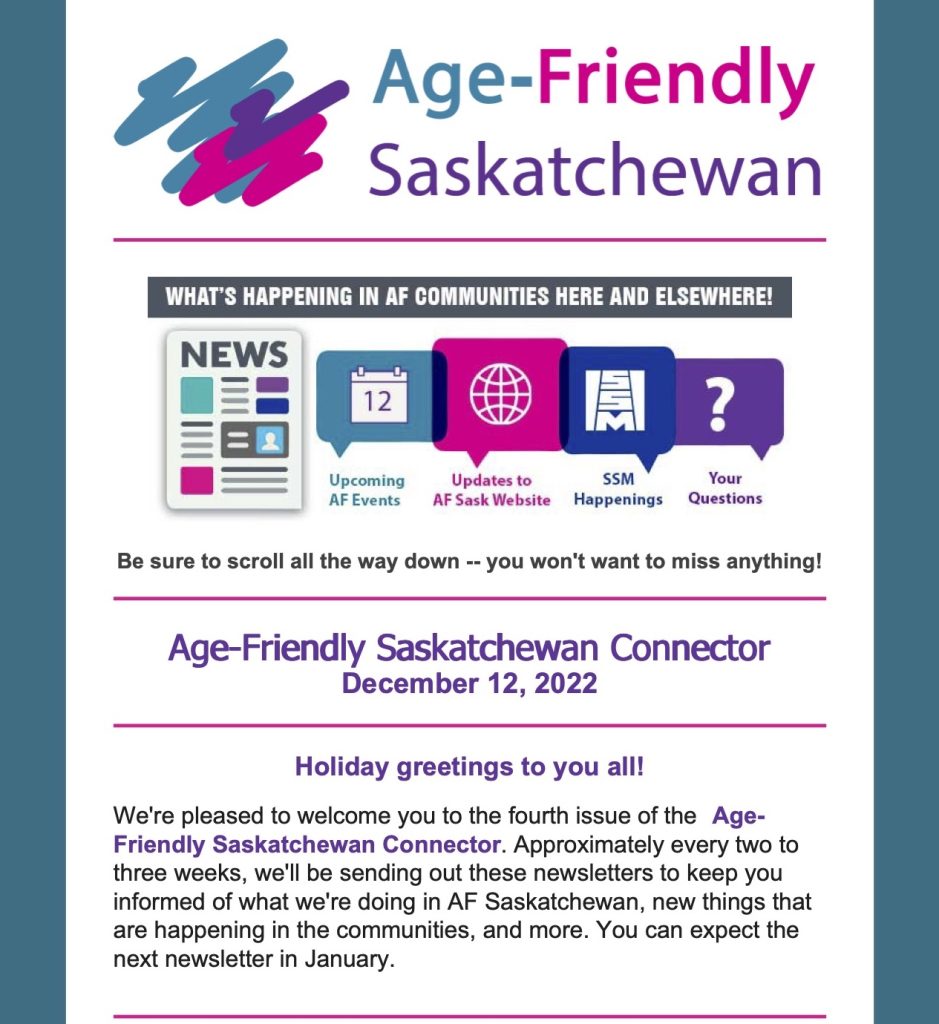 Age-Friendly Saskatchewan Newsletter thumbnail photo, December 12, 2022 issue