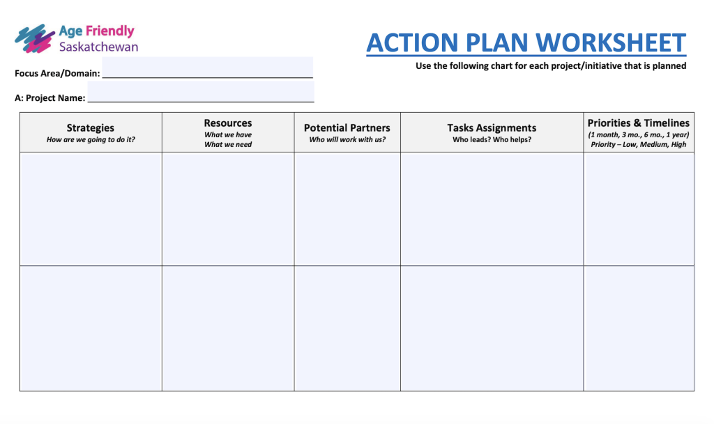 Action Plan Worksheet - Age Friendly Saskatchewan